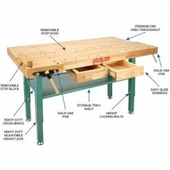 Grizzly T10157 Heavy-Duty Oak Workbench With Steel Legs Tools & Equipment