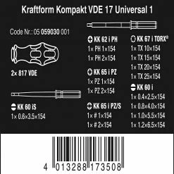 Tools & Equipment Wera 05059030001 Kraftform Kompakt Screwdriver 60I + Is/62I/65I/67I/17 - 17 PC