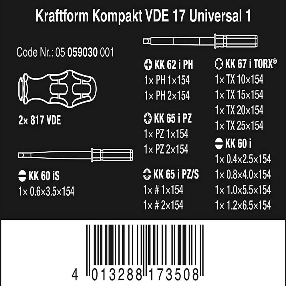 Tools & Equipment Wera 05059030001 Kraftform Kompakt Screwdriver 60I + Is/62I/65I/67I/17 - 17 PC 4 Tools & Equipment Wera 05059030001 Kraftform Kompakt Screwdriver 60I + Is/62I/65I/67I/17 - 17 PC