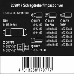 Tools & Equipment Wera 05072017001 2090/17 Impact Driver Set W/ 5/16" Hexagon Socket - 17 PC 10 Tools & Equipment Wera 05072017001 2090/17 Impact Driver Set W/ 5/16