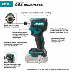 Makita XDT16Z 18V 1/4 Inch 4-Speed Quick-Shift Impact Driver - Bare Tool