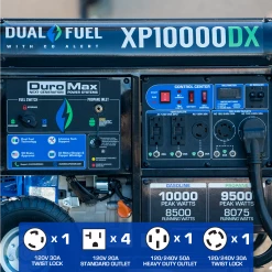 Dual Fuel Generators DuroMax XP10000DX 10,000 Watt Dual Fuel Gas Propane Portable Generator W/ CO Alert