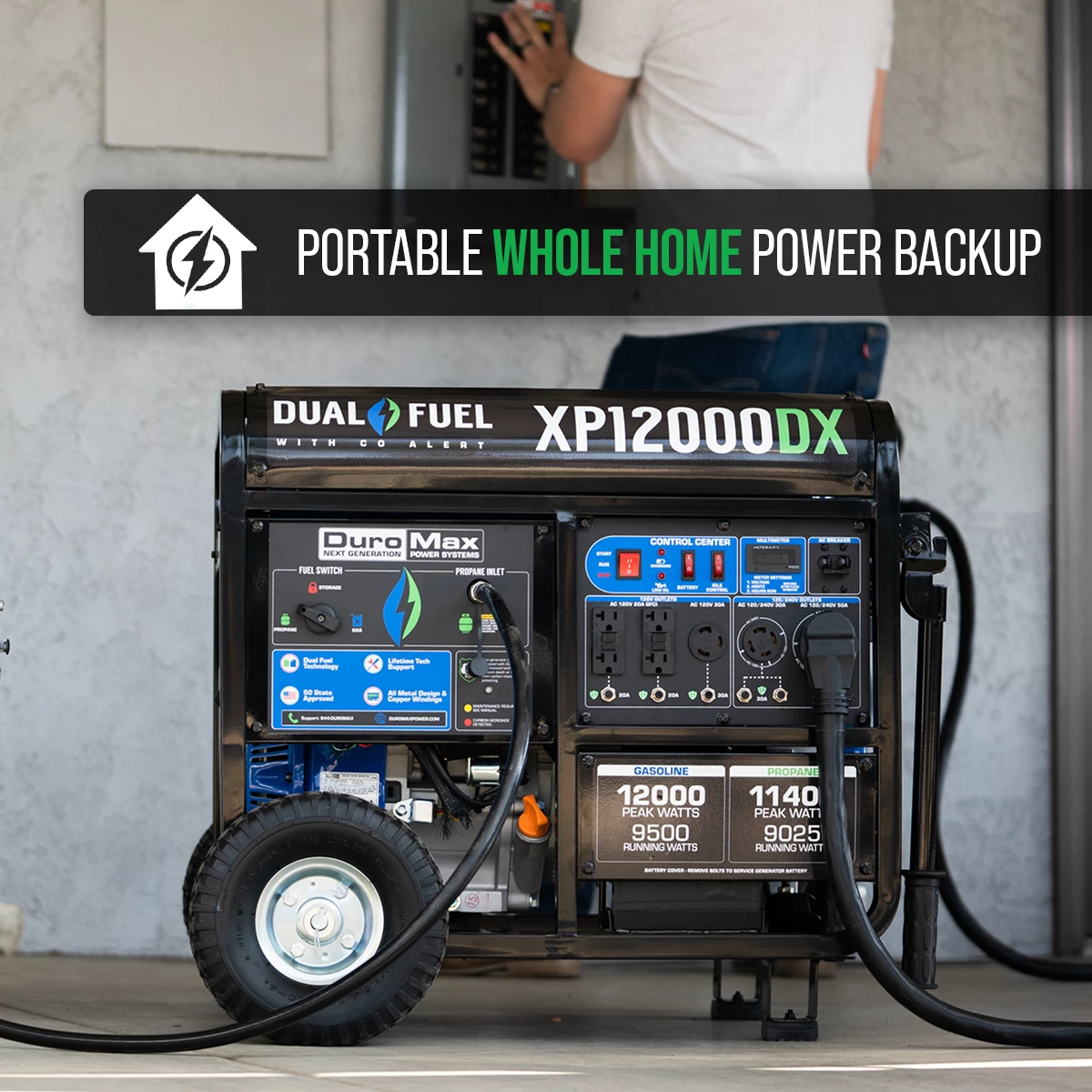 Dual Fuel Generators DuroMax XP12000DX 12,000 Watt Dual Fuel Gas Propane Portable Generator W/ CO Alert 8 Dual Fuel Generators DuroMax XP12000DX 12,000 Watt Dual Fuel Gas Propane Portable Generator W/ CO Alert