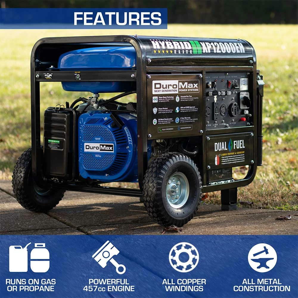 DuroMax XP12000EH 12,000 Watt Portable Dual Fuel Gas Propane Generator Dual Fuel Generators 4 DuroMax XP12000EH 12,000 Watt Portable Dual Fuel Gas Propane Generator Dual Fuel Generators