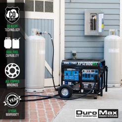 Gasoline Generators DuroMax XP12000HX 12,000 Watt Portable Dual Fuel Gas Propane CO Alert Generator