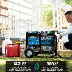 Gasoline Generators DuroMax XP12000HX 12,000 Watt Portable Dual Fuel Gas Propane CO Alert Generator