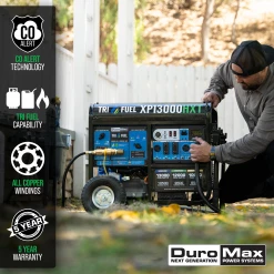 Gasoline Generators DuroMax XP13000HXT 13,000 Watt Electric Start Tri-Fuel Portable Generator W/ CO Alert