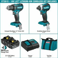 Makita XT281S 18 Volt 3.0Ah 2-Tool Brushless Cordless Driver Combo Kit
