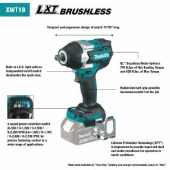 Makita XWT18XVZ 18V LXT 1/2" Sq. Drive Cordless Utility Impact Wrench -Bare Tool