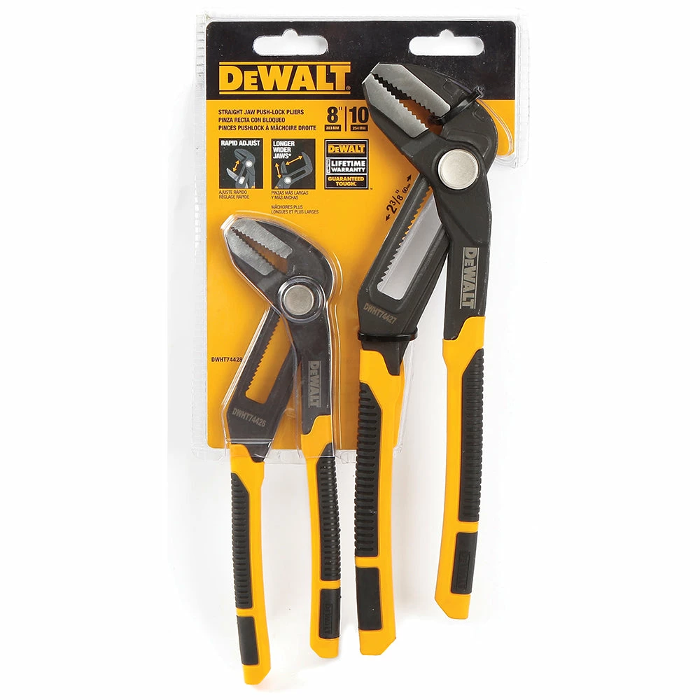 DeWALT DWHT74428 8 And 10-Inch Non-Pinching Push Lock Wide Straight Jaw Pliers 6 DeWALT DWHT74428 8 And 10-Inch Non-Pinching Push Lock Wide Straight Jaw Pliers