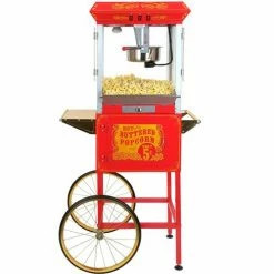 FunTime FT860CR 8oz Premium Red/Gold Popcorn Popper Machine Maker Cart Vintage