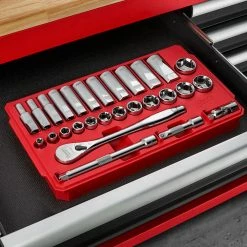 Tools & Equipment Milwaukee 48-22-9408 3/8-Inch Drive Durable SAE Ratchet And Socket Set- 28pc