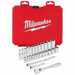 Milwaukee 48-22-9504 1/4-Inch Drive Durable Metric Ratchet And Socket Set - 28pc