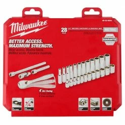 Milwaukee 48-22-9504 1/4-Inch Drive Durable Metric Ratchet And Socket Set - 28pc