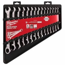 Tools & Equipment Milwaukee 48-22-9516 Durable Metric Ratcheting Combination Wrench Set - 15pc