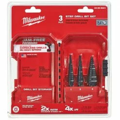 Tools & Equipment Milwaukee 48-89-9221 3-Flat Black Oxide Jam-Free Step Drill Bit Set - 3pc